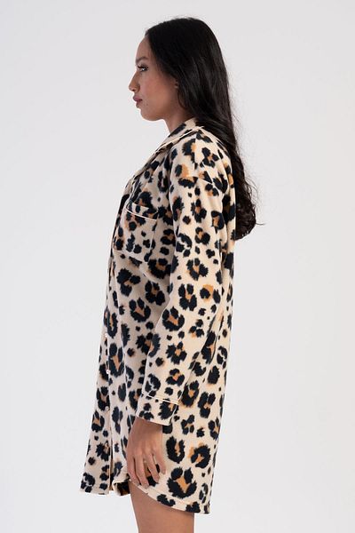 VİENETTA Women's Fleece Front Buttoned Long Sleeve Leopard C4T6N0O304