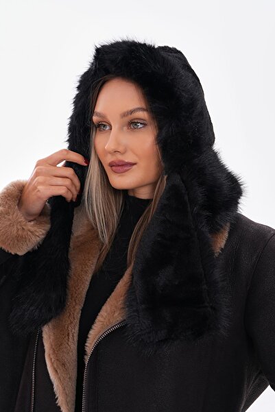 Axesoire 14689 Faux Plush Fur Neck Tie Scarf Black Hat Beret