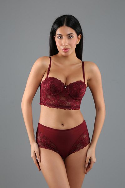 C&City Támogatott pánt nélküli melltartó bugyikészlet C14022 Claret Red