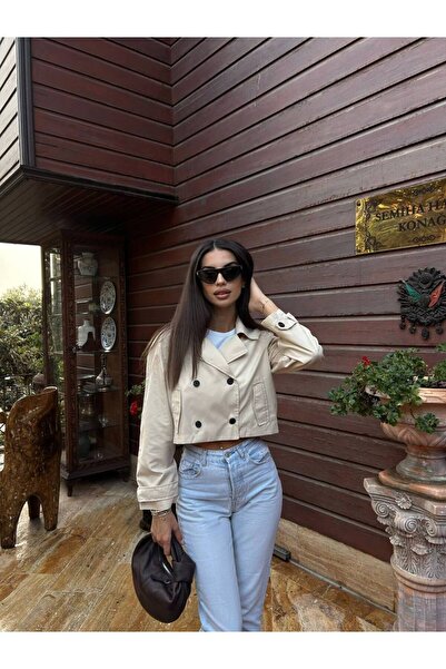 LOCH BUTİK Μπεζ κοντή καμπαρντίνα γυναικεία