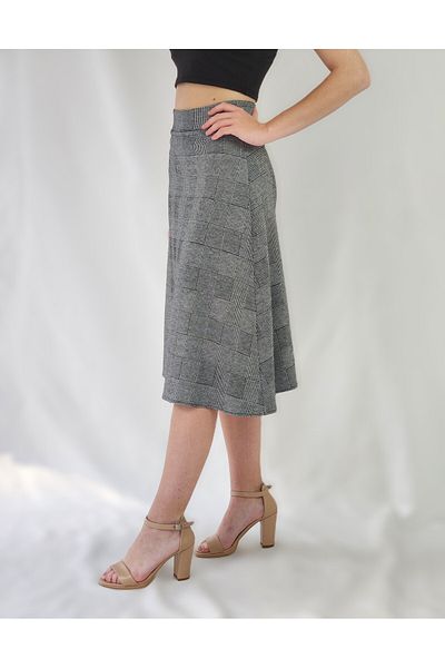 YAXİ Plaid Patterned Elastic Waisted Knee-Bottom Flared Skirt