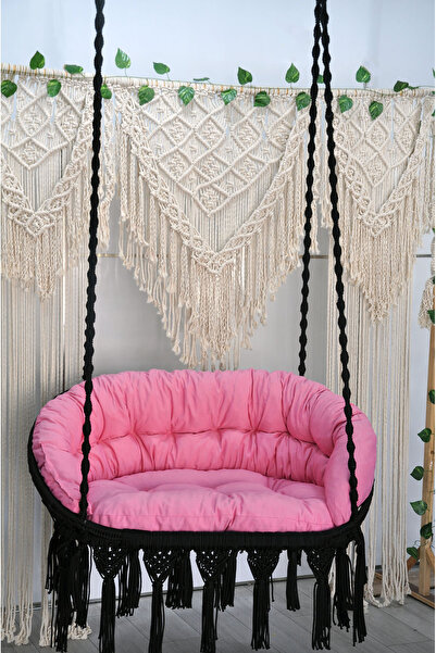 ALTINOLUK HAMAK Makrome Salıncak Bahçe Balkon Salıncağı ( SİYAH ) PEMBE  Mind...