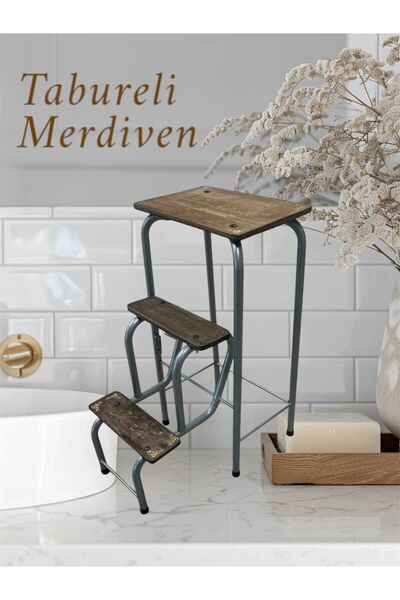 Genel Markalar AHŞAP DETAYLI KATLANIR TABURELİ MERDİVEN