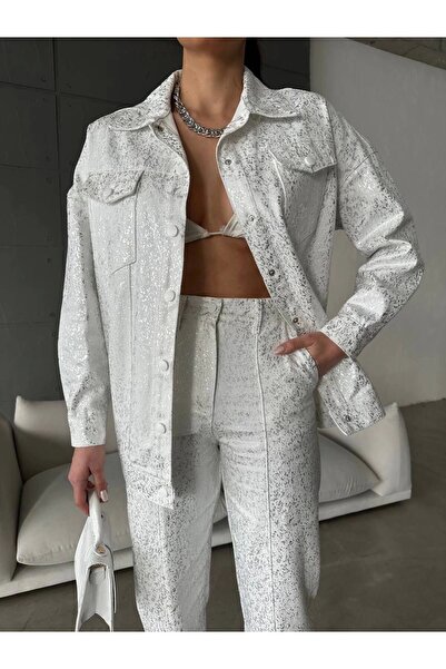 Genel Markalar Gümüş Varaklı Beyaz Gabardin Takım
