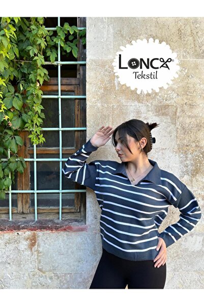 Lonca Tekstil Polo Neck Striped Knitwear Knitted Sweater