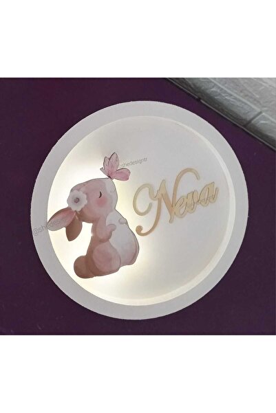 s'he design organizasyon İsme Özel  Hazırlanan Tavşanlı Ledli Ahşap Pano Yuva...