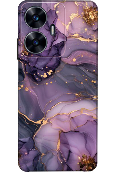 realme C55 Uyumlu ve Kamera Korumalı Lila Mermer Desenli HD+ Silikon Kılıf