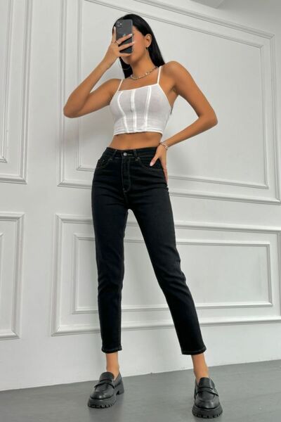 ByCukurovaFrango BY-7043 Γυναικείο τζιν παντελόνι με ψηλή μέση, μαύρο τζιν με...