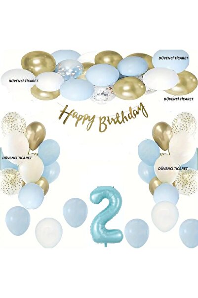 DÜVENCİ TİCARET مجموعة بالونات عيد الميلاد - أزرق، ذهبي أبيض، لافتة، بالونات ...