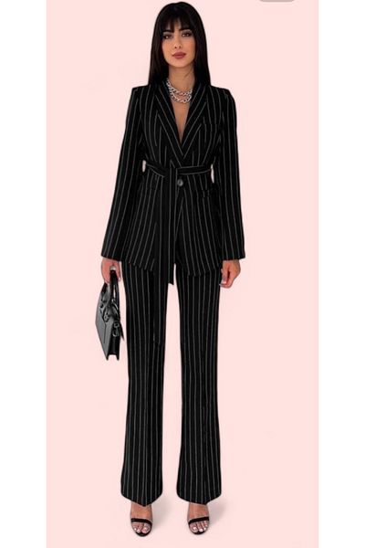 Nilo Women's Suit, Belted Shawl Collar Blazer Jacket Pipe Leg Flexible Pants