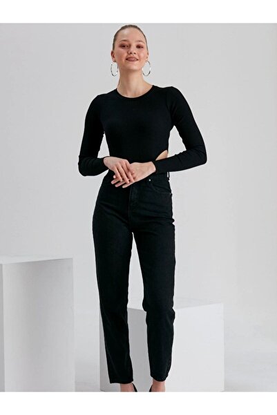 ByCukurovaFrango BY-5424 Μαύρο γυναικείο τζιν Boyfriend Jean ψηλόμεσο βαμβακε...