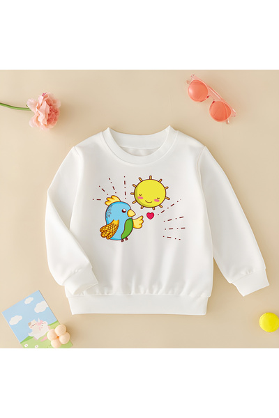 CDA Унисекс суитшърт за бебе момиче и момче Parrot and Sun, бял