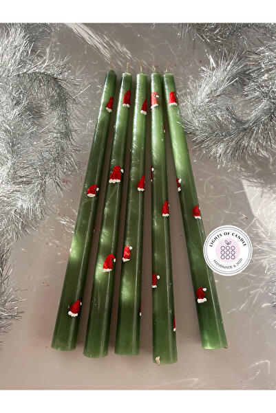 Lights Of Candle Yılbaşı- Yeniyıl Şapka Desenli El Çizimi Desenli Şamdan Mum (1ADET)