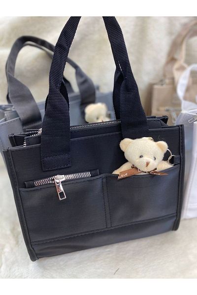 chocolatebag Geantă neagră pentru femei Buzi Cross Strap din piele artificială - cu ursuleț