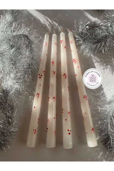 Lights Of Candle Yeniyıl- Yılbaşı Şeker Desenli El Çizimi Şamdan Mum (1ADET)