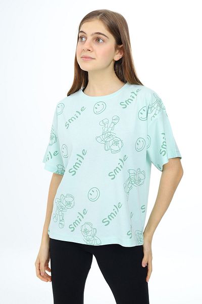 Cansın Mini Тениска с кръгло деколте и щампа Mint Smile за момичета 17768