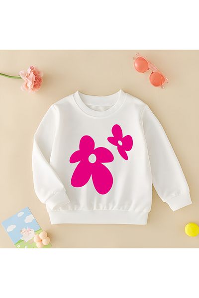 CDA Pink Flowers Unisex Baby Girl White Sweatshirt