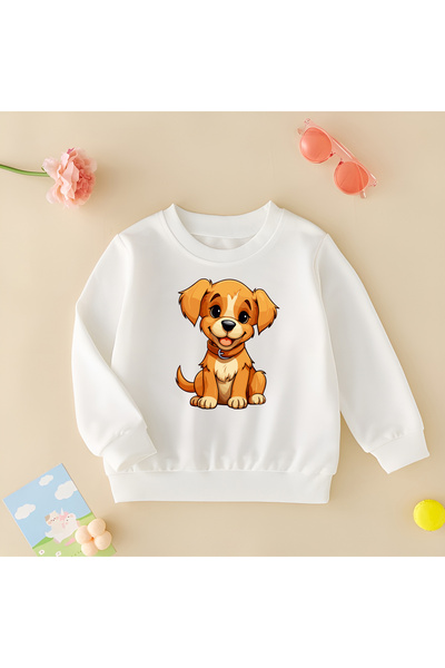 CDA Χαριτωμένο καφέ σκυλί Unisex κοριτσάκι αγόρι λευκό φούτερ