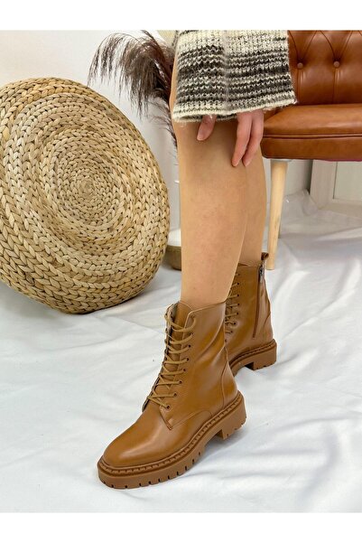 ERVANIN BUTİĞİ Taba Cilt (Press) Fermuar Detay Kadın Bot