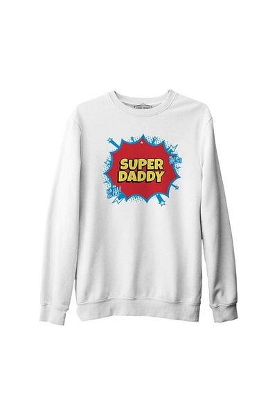 Lord T-Shirt Super Daddy Hahaha Logo White Men's Thick Sweatshirt
