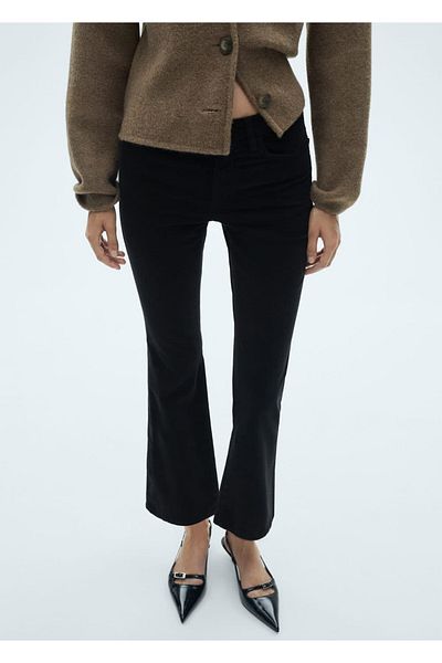 MANGO Woman Sienna Flare Short Corduroy Jean Trousers