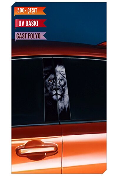 HMNL Araç Kapı Direk Kaplama Folyosu Aslan Desenli (Sağ Sol Takım) (2 Adet) - 22x50 Cm