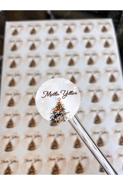 Hayal.kirtasiyesi 54 Pieces Happy New Year Sticker - 3.5 cm Round Sticker