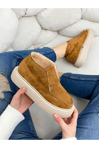 ERVANIN BUTİĞİ Taba Süet (Uniq) Kürklü Kadın Bot