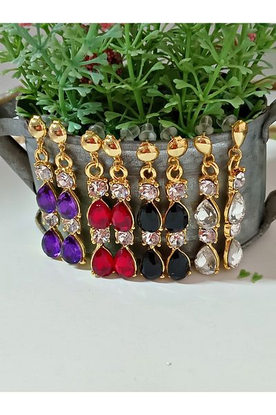 mos&more Red Gold Crystal Stone Evening Dress Women's Earrings