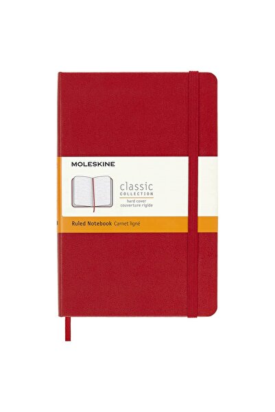 Moleskine دفتر ملاحظات بغطاء صلب مخطط باللون الأحمر القرمزي - مقاس M 11,5x18 ...