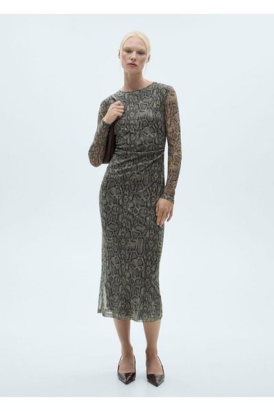 MANGO Woman Rochie din tul cu imprimeu de sarpe