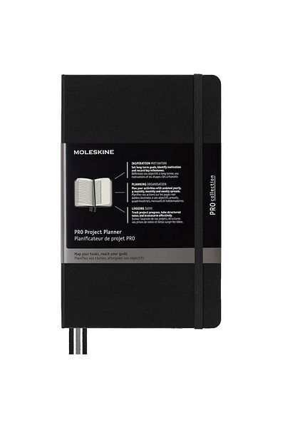 Moleskine Black Pro Project Planner - Copertă rigidă, dimensiune L 13x21 cm, 288 pagini