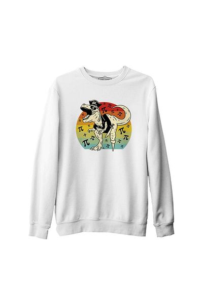 Lord T-Shirt Pirate Dinosaur With Pi Background White Men's Thick Sweatshirt