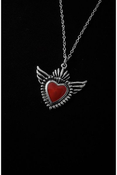 DarkellaStore Gothic Victorian Winged Red Heart Necklace
