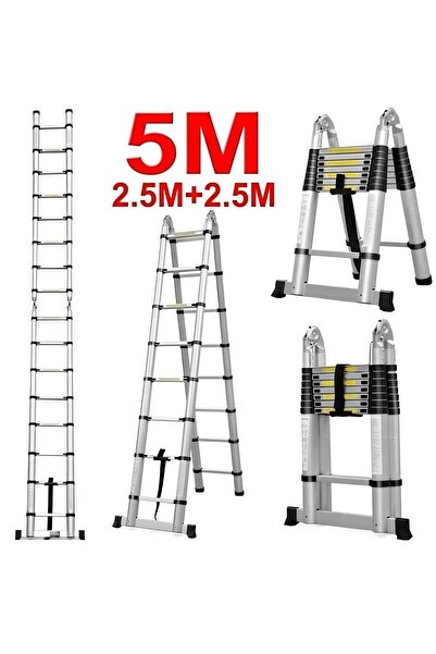 Lika Çift Çıkışlı Teleskopik Merdiven, 5 metre, 8+8 basamak