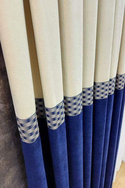 lissehome Pera Panel Background Curtain Cream Navy Blue Color