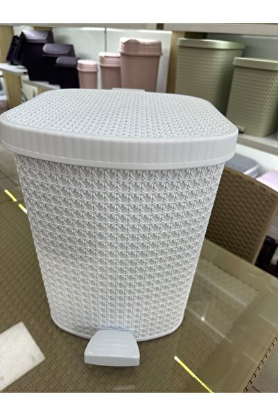 LeesHome Pedal White Knitted Inner Bucket Bathroom Kitchen Trash Can with Lid Pedal Trash Can 25 Liters