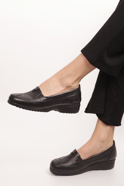 aka prestij ayakkabı comfort Genuine Leather Daily Use Stoned Mother's Shoes