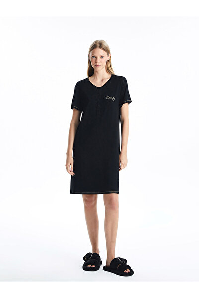 LC Waikiki Lcwk V Yaka Nakışlı Kısa Kollu Kadın Gecelik