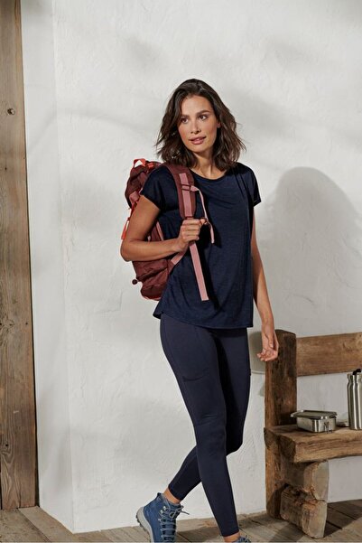 Tchibo Women Round Neck Short Sleeve Heather T Shirt, Navy