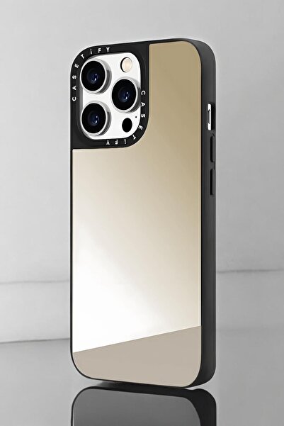 mooodcase iPhone 13 Pro Max Uyumlu Casetify Rose Gold Aynalı Telefon Kılıfı