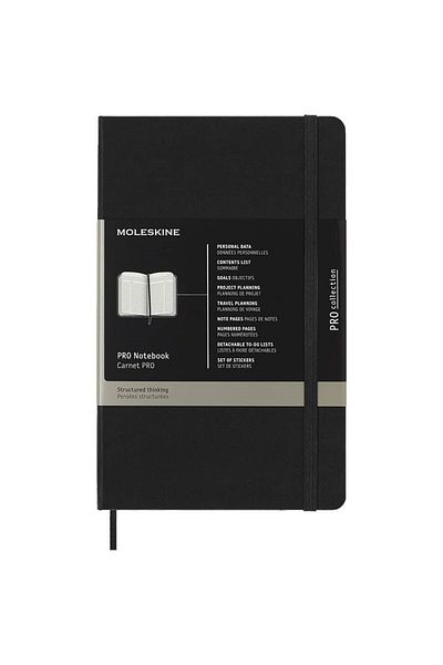 Moleskine Black Pro Notebook - Copertă rigidă, dimensiune L, caiet de 240 de pagini