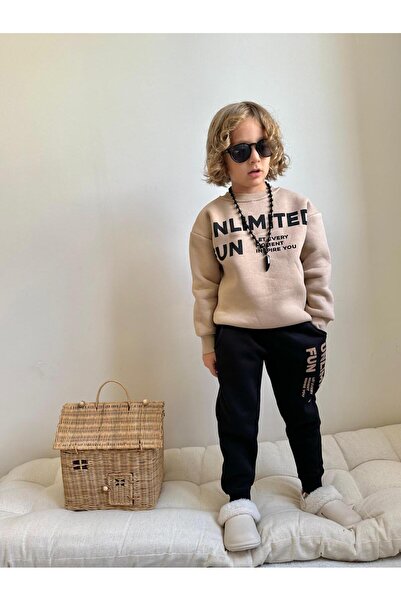 YİGİT BUTİK Printed Boy's Suit with Text Characters