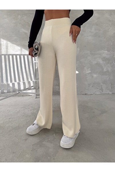 YUSUF CAN KARATAŞ KARATAŞ GİYİM Pantaloni de damă tricotați de culoare crem -...