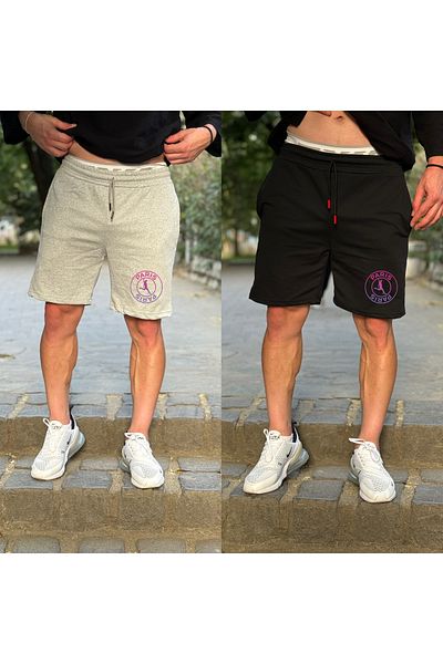 Relax family xf Ανδρικό σορτς Slimfit Σετ 2 τεμαχίων - Paris Printed, Βαμβακερό, Μαύρο Γκρι
