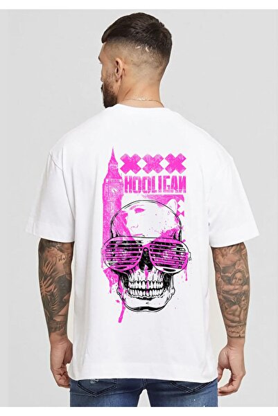 Relax family xf Ανδρικό μπλουζάκι με στάμπα Hooligan σε λευκό χρώμα