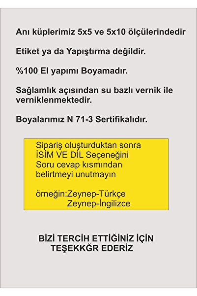 Yoyowoods İsim Anı Küpü -dekor Oyuncak (TERROKOTA-G. SARİ)