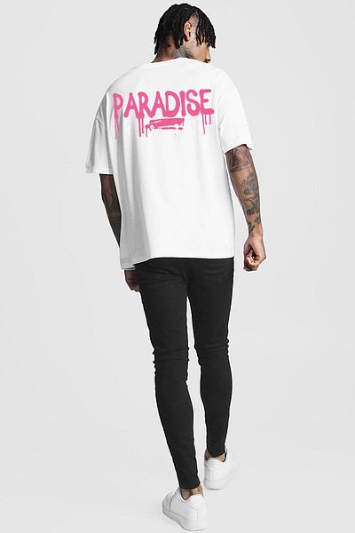 Relax family xf Λευκό μαύρο ανδρικό μπλουζάκι - Oversize Loose Cut, Πίσω στάμπα