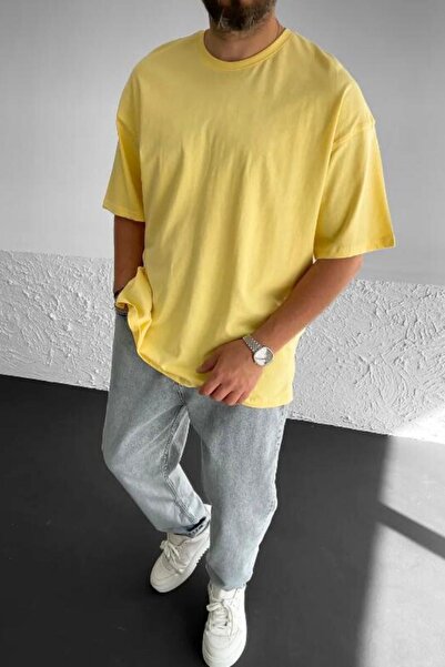 Relax family xf Ανδρικό μπλουζάκι Oversize κίτρινο φαρδύ κοψίματος βασικό στυλ