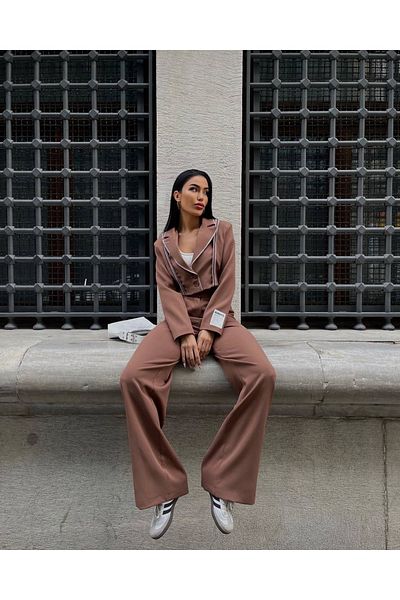 Rabury Butik Rigging Embroidered Striped Blazer Jacket Palazzo Pants